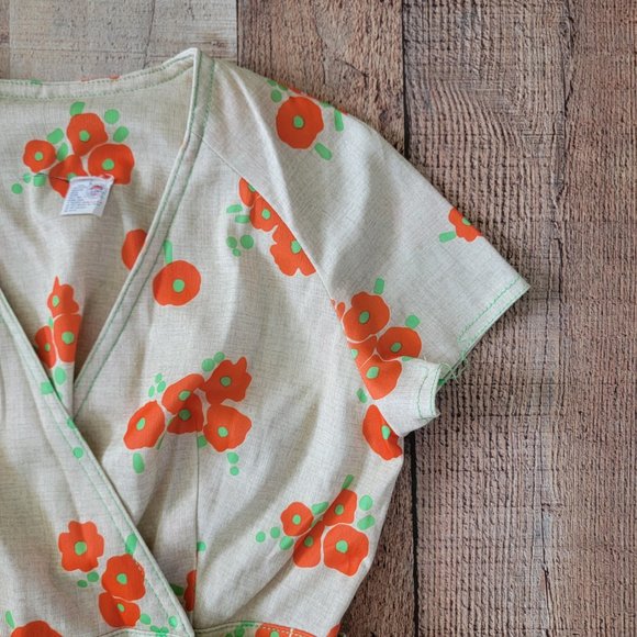 Vintage Orange Poppy Wrap Dress - Picture 3 of 16